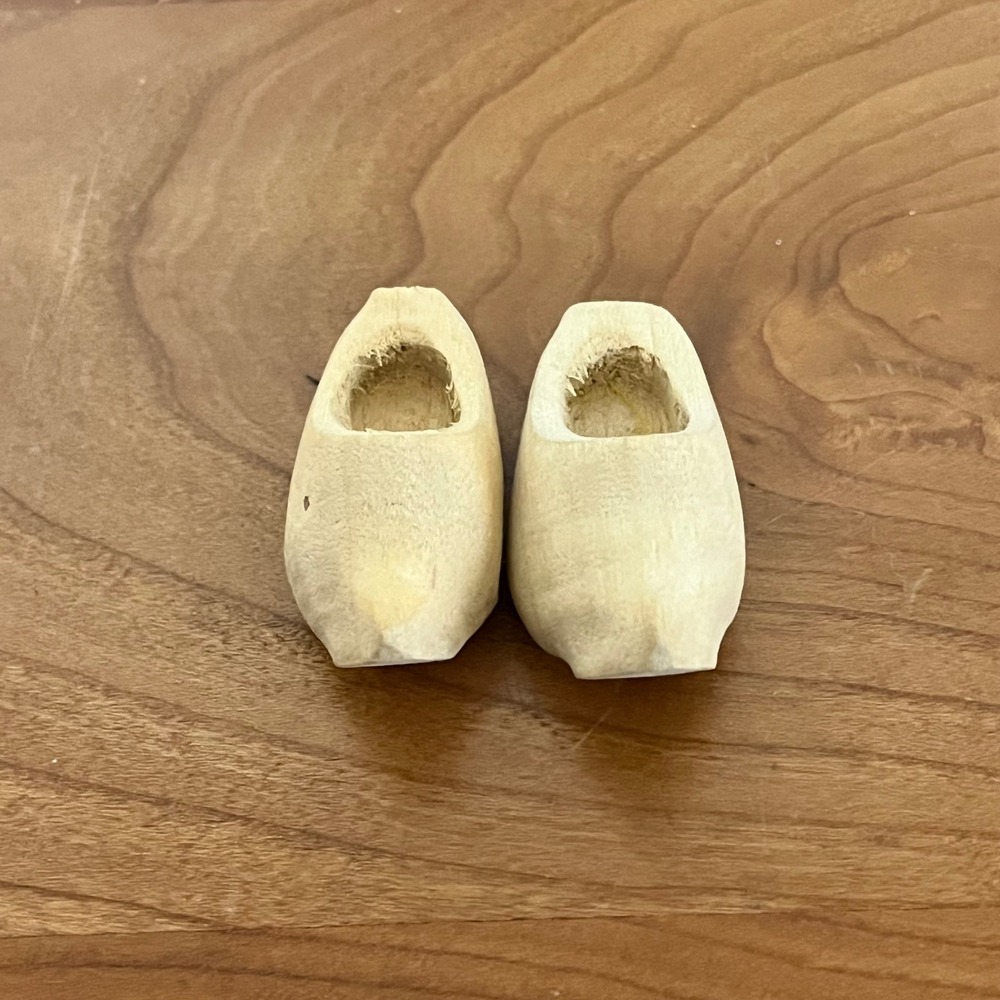 Miniature Hand Carved Wooden Clogs Dutch Sabot Shoes Doll Size Natural Wood